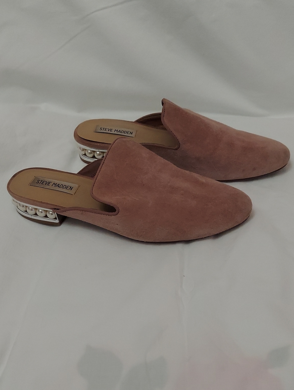 Steve Madden Pink Suede Pearl-Accent Mules Womens 9.5